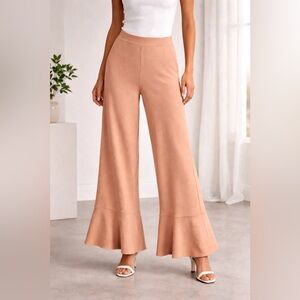 Eric Wide-Leg Ruffle Hem Knit Pants Clay Pink Peach Size 10